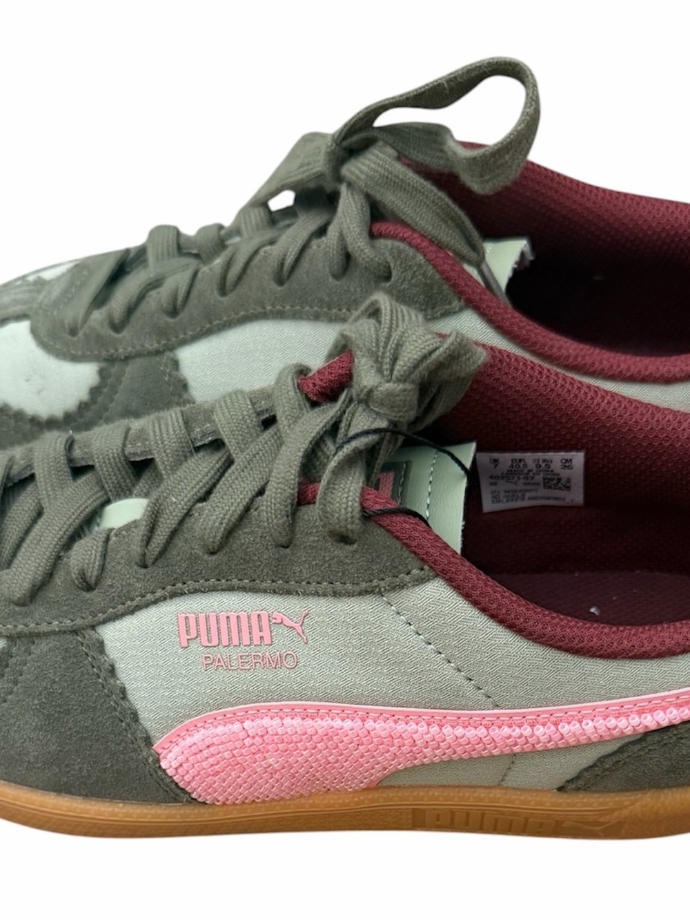 Puma Olive Green and Pink Retro look Suede-Trim Sneakers